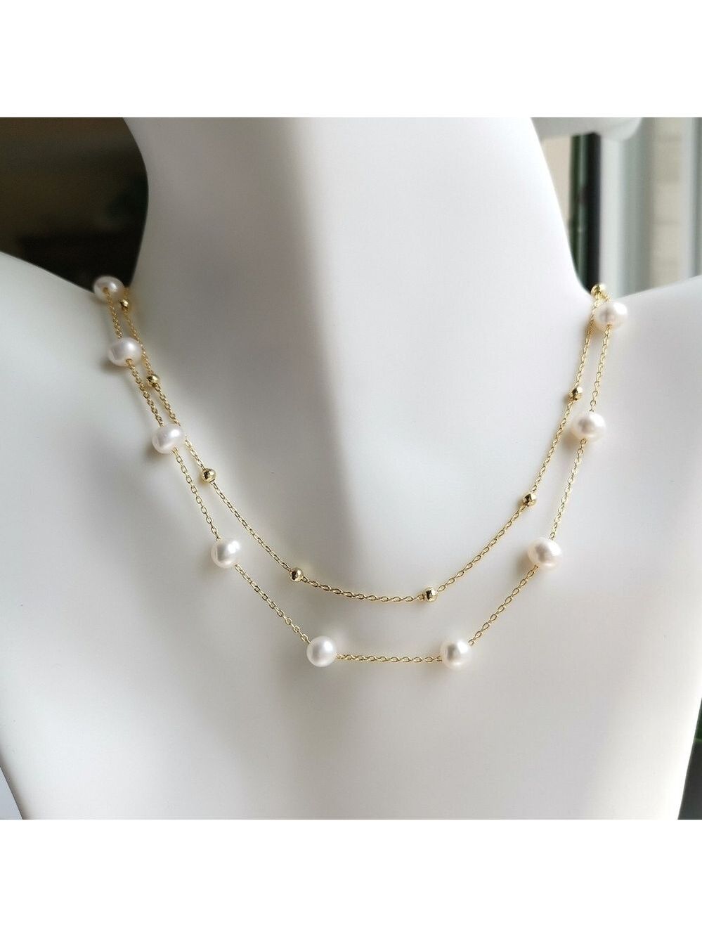 Modern Cultured White Pearl 14k Gold Fill necklace